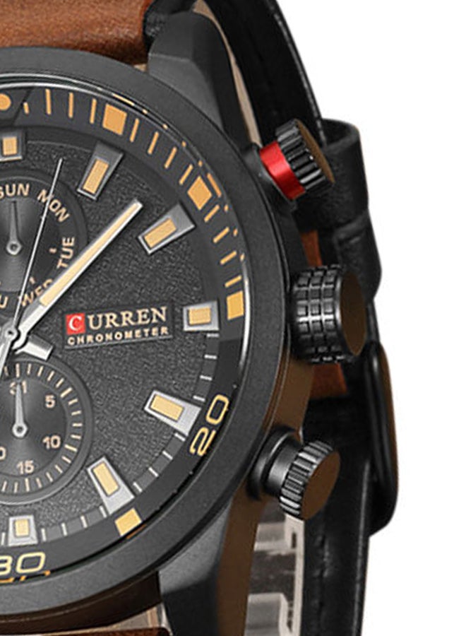 Men's Water Resistant Leather Chronograph Watch WT-CU-8250-B - 48 mm - Brown - Image 5
