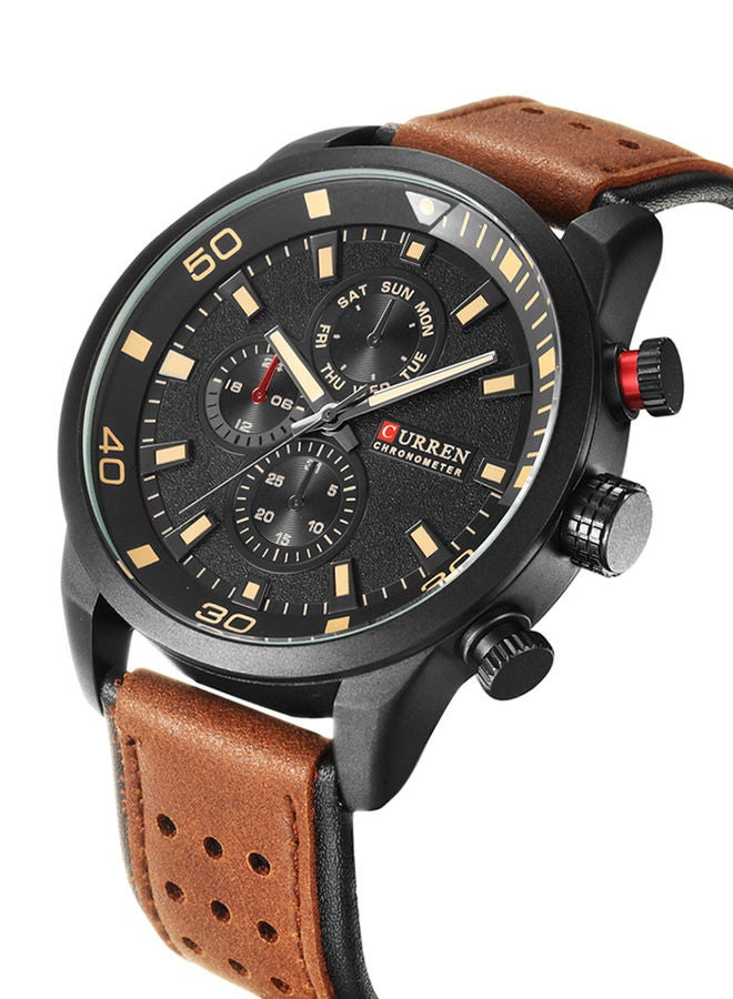 Men's Water Resistant Leather Chronograph Watch WT-CU-8250-B - 48 mm - Brown - Image 3