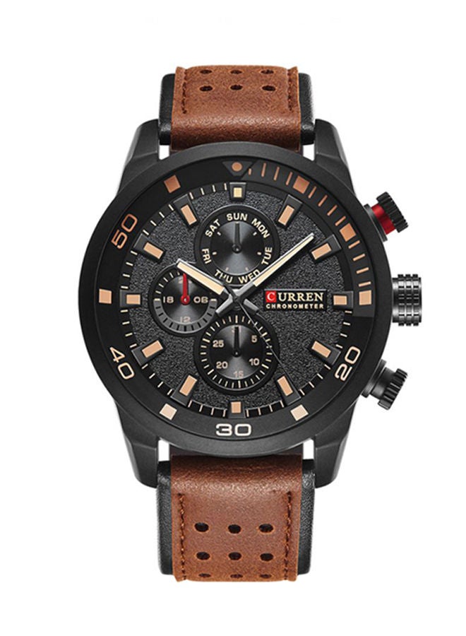 Men's Water Resistant Leather Chronograph Watch WT-CU-8250-B - 48 mm - Brown - Image 1