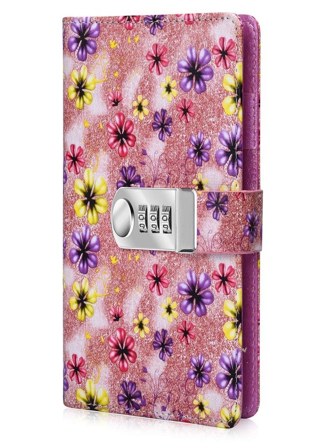 ARRLSDB Password Journal with Lock, Journal with Composition Lock Binder Diary (7.3×5.3 Inch) A6 Refillable Leather Journal Password Journal Locking Personal Diary (Pink) - Image 1