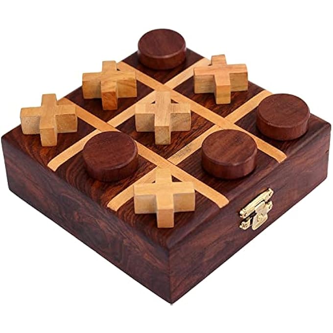 STAR CRAFT لعبة خشبية تيك تاك تو لعبة يدوية خشب الورد النحاس النحاس النقي Noughts والصلبان TIc Tac Toe Board خشبية صفر كاتا لعبة بني 2 - Image 1