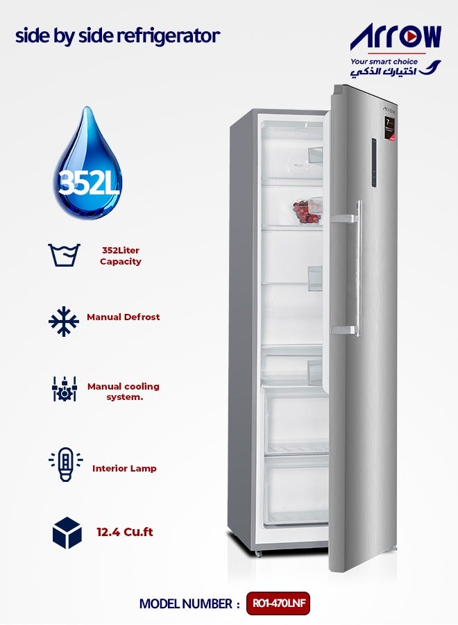 ارو ثلاجة باب واحد سعة 352 لترًا، 12.43 قدم مكعب,  نوفروست, لون فضي,  موفرة للطاقة, تبريد صحي,  اضاءة داخلية - Image 1
