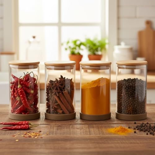 Femora glass jars with wooden lid glass jar set food storage containers Borosilicate glass jar Set/Suit for Sugar, Tea, and Other Dry food storage(1000 Ml Jar, 4 Pcs, Transparent) - Image 2