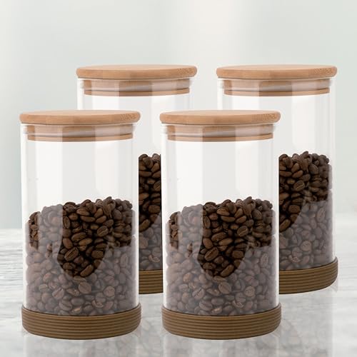 Femora glass jars with wooden lid glass jar set food storage containers Borosilicate glass jar Set/Suit for Sugar, Tea, and Other Dry food storage(1000 Ml Jar, 4 Pcs, Transparent) - Image 4
