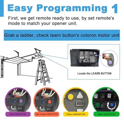 LAWOHO 2 Garage Door Opener Remote for LiftMaster Chamberlain Craftsman Garage Door Opener Remote 891LM 893LM 893Max 371LM 971LM 973LM Purple Red Orange Yellow Learn Button Garage Door Openers - Image 3