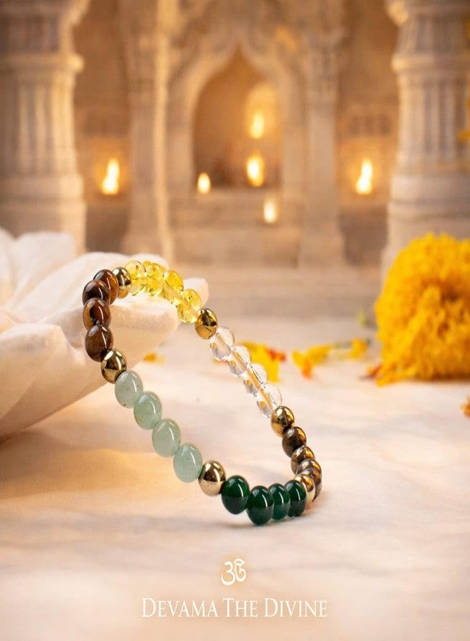 Devama The Divine Dhan Yog Bracelet | Attracts Wealth & Financial Prosperity | Natural Citrine, Pyrite, Green Jade, Green Aventurine, Clear Quartz & Tiger Eye (8mm) Money Magnet Healing Jewelry | Astrology Dhanyog Bracelet for Men & Women | Certificate of Authenticity - Image 3