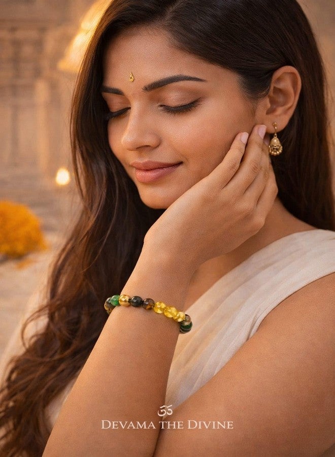 Devama The Divine Dhan Yog Bracelet | Attracts Wealth & Financial Prosperity | Natural Citrine, Pyrite, Green Jade, Green Aventurine, Clear Quartz & Tiger Eye (8mm) Money Magnet Healing Jewelry | Astrology Dhanyog Bracelet for Men & Women | Certificate of Authenticity - Image 5