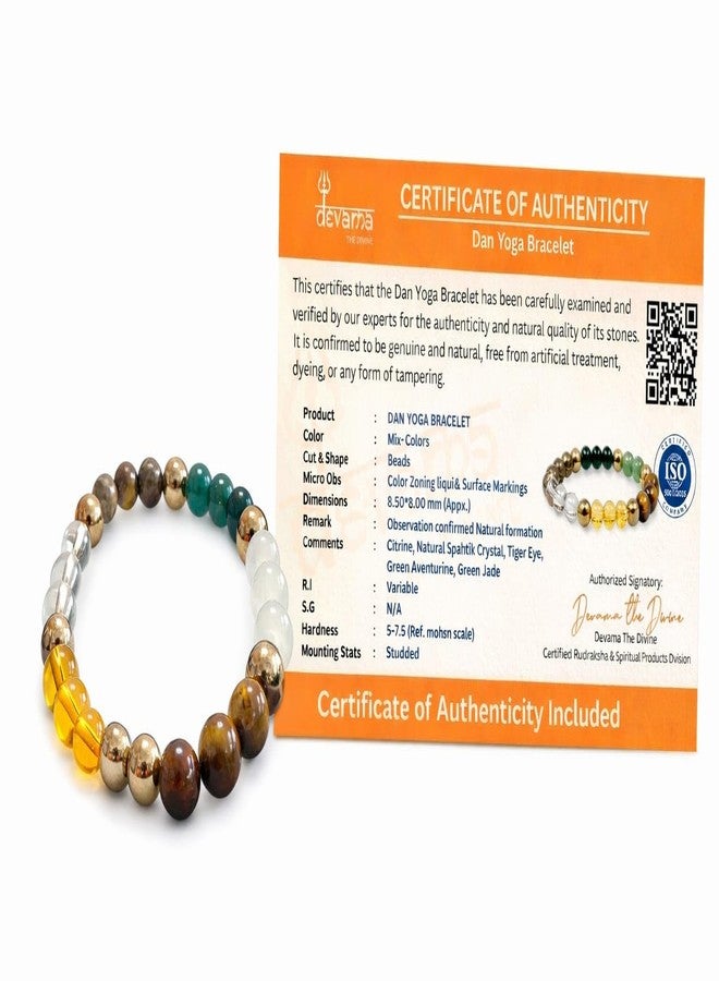 Devama The Divine Dhan Yog Bracelet | Attracts Wealth & Financial Prosperity | Natural Citrine, Pyrite, Green Jade, Green Aventurine, Clear Quartz & Tiger Eye (8mm) Money Magnet Healing Jewelry | Astrology Dhanyog Bracelet for Men & Women | Certificate of Authenticity - Image 2