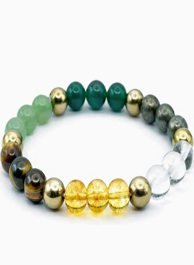 Devama The Divine Dhan Yog Bracelet | Attracts Wealth & Financial Prosperity | Natural Citrine, Pyrite, Green Jade, Green Aventurine, Clear Quartz & Tiger Eye (8mm) Money Magnet Healing Jewelry | Astrology Dhanyog Bracelet for Men & Women | Certificate of Authenticity - Image 1