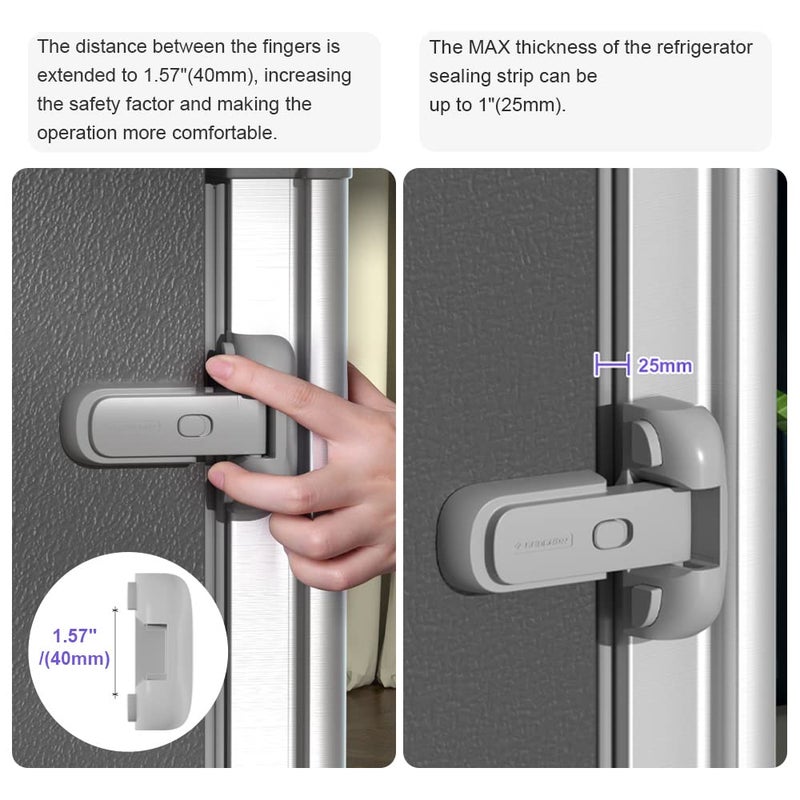 EUDEMON 1 Pack Updated Child Proof Refrigerator/Fridge/Freezer Door Lock Apply to Max 1"(25mm) Sealing Strip for Toddlers and Kids, no Tools Need or Drill (Grey) - Image 5