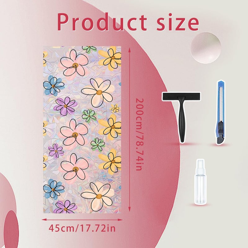 Ohhvvow Daisy Flower Stained Glass Window Film Static Cling with Tools - 17.5 x 78.7 Inch Non-Adhesive Privacy Decorative Cute Rainbow Film for Windows, Doors, Sidelights - Easy Install & Remove - Image 2