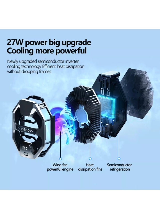 ميمو مبرد هاتف DL20 للألعاب، مروحة تبريد iPhone بقوة 27 وات مع مشتت حراري شبه موصل RGB LED، حافظة تبريد للهاتف الخلوي، لألعاب iPhone/Android، البث المباشر، درجة حرارة الهاتف الذكي AI - Image 2