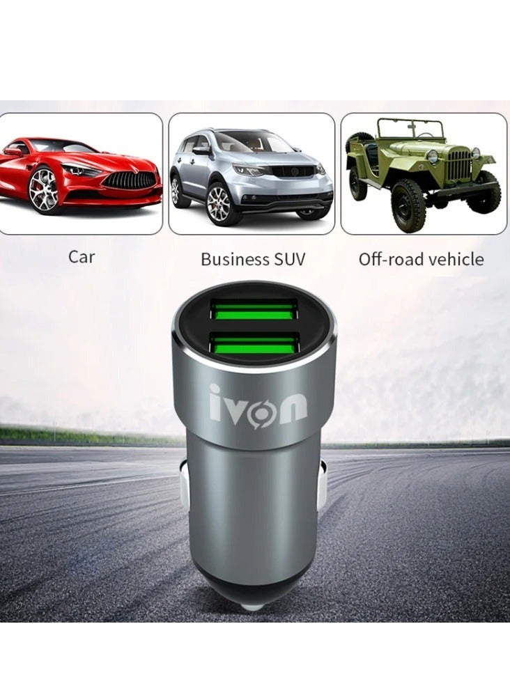 IVON CC38 2.4A Dual USB Car Charger + 1mWith Micro USB Cable Black Charge Data Cable Set - Image 4