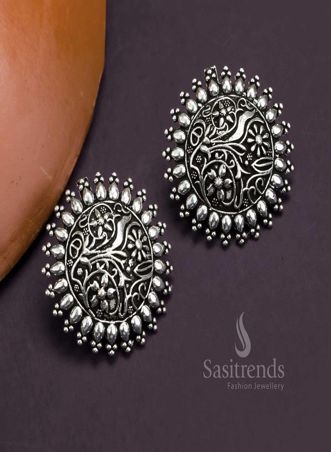 Sasitrends Oxidized German Silver Choker Necklace with Earrings for Women and Girls - Image 4