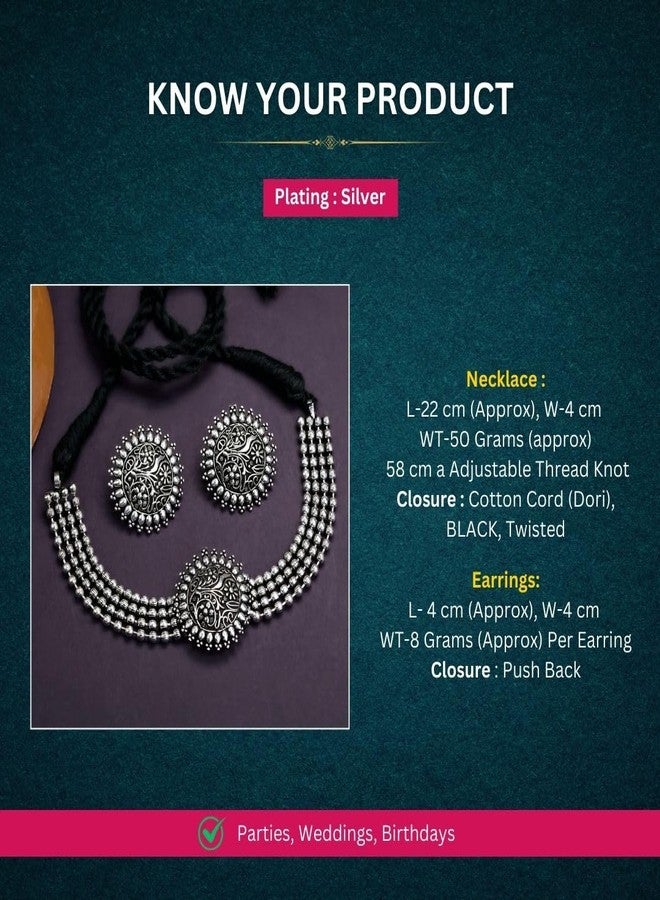 Sasitrends Oxidized German Silver Choker Necklace with Earrings for Women and Girls - Image 2