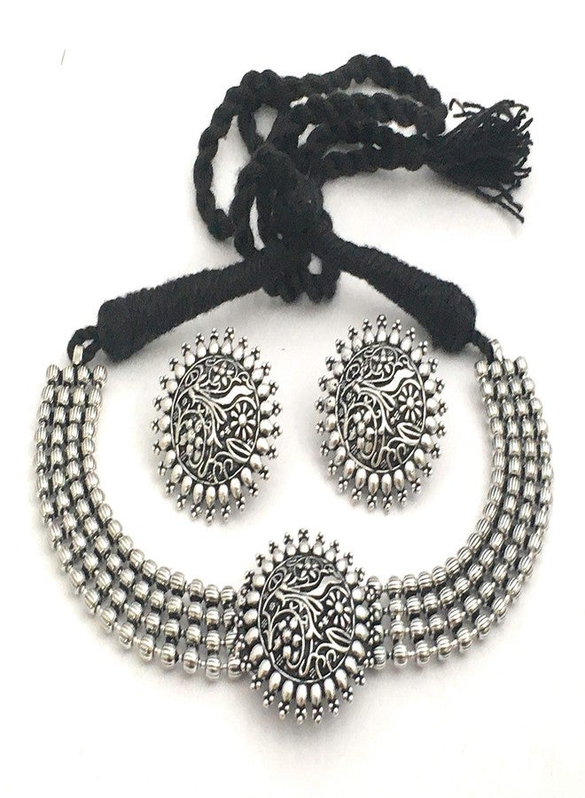 Sasitrends Oxidized German Silver Choker Necklace with Earrings for Women and Girls - Image 1