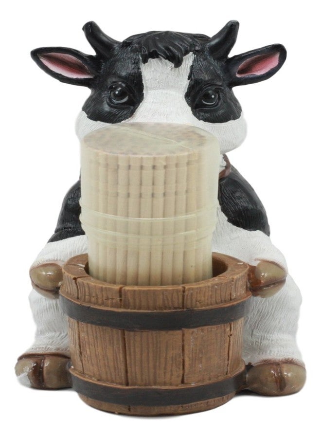 Ebros Gift Ebros Country Farm Bovine Cow With Bell Collar Holding A Wooden Barrel Decorative Toothpick Holder Statue With Toothpicks 4"Tall Starter Kit Cattle Animal Figurine Collectible Kitchen Decor - Image 2