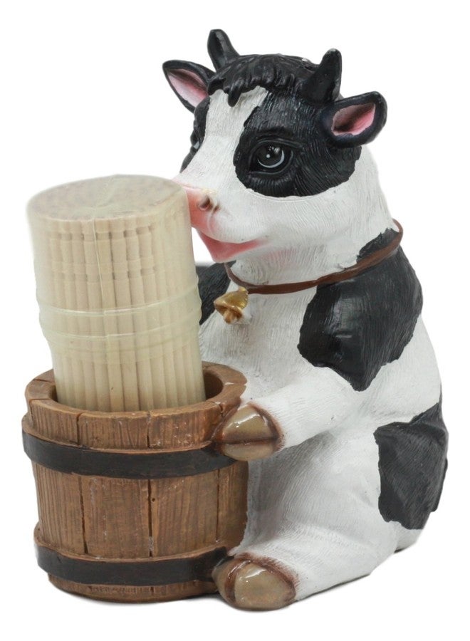 Ebros Gift Ebros Country Farm Bovine Cow With Bell Collar Holding A Wooden Barrel Decorative Toothpick Holder Statue With Toothpicks 4"Tall Starter Kit Cattle Animal Figurine Collectible Kitchen Decor - Image 3
