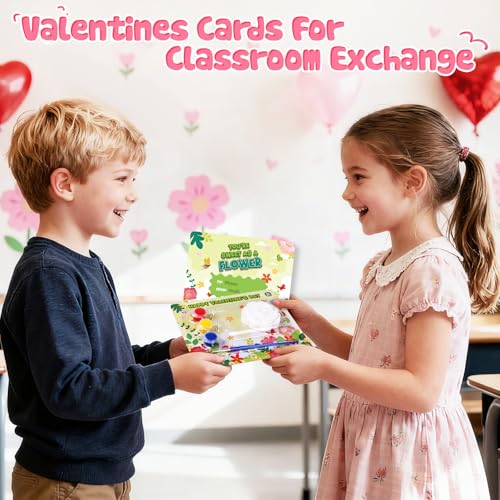Letapapa Valentines Day Cards for Kids school 24 PACK Valentines Day Cards for Kids with Flowers Plaster Painting Kit Valentines Day Gifts for Kids for School Classroom Exchange Valentines Party Favors - Image 5