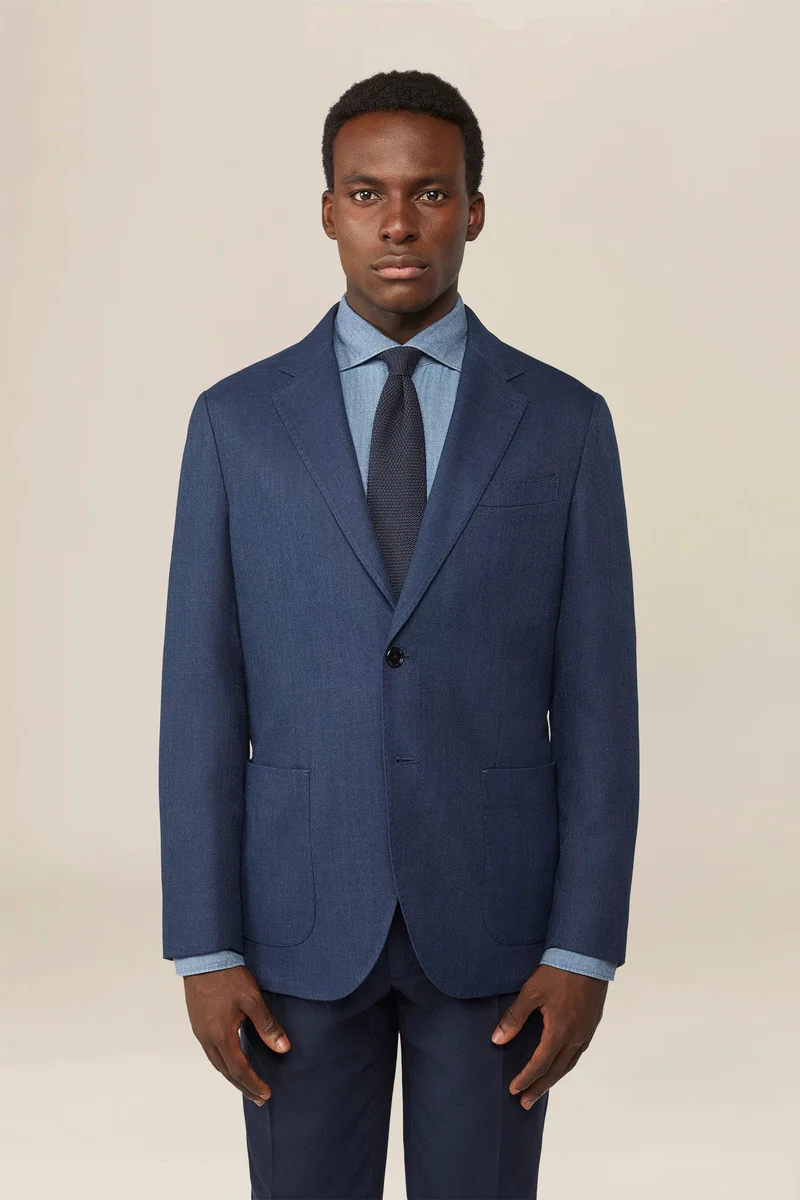 Single-breasted jacket with peak lapel, semi-lined - Blue