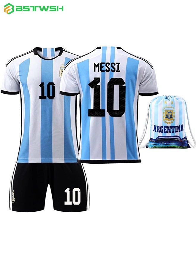 بستوش - قميص منتخب الأرجنتين لكأس العالم 2022 رقم 10 ميسي بدلة كرة قدم للرجال والنساء زي مشجع - Image 1
