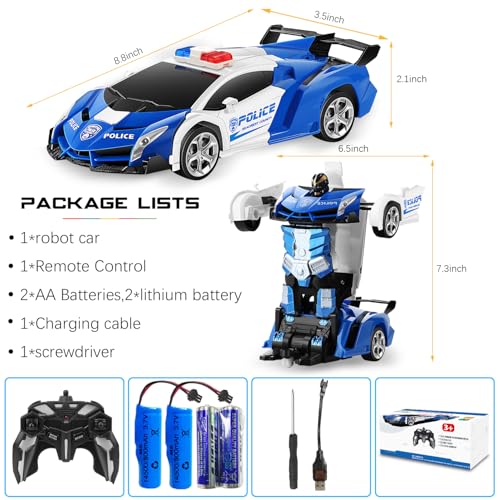 FIGROL Transformable Robot RC Car - 2.4Ghz 1:18 Scale Model Police Car with One Button Deformation - 360 Degree Rotation Drifting for Children - Image 5