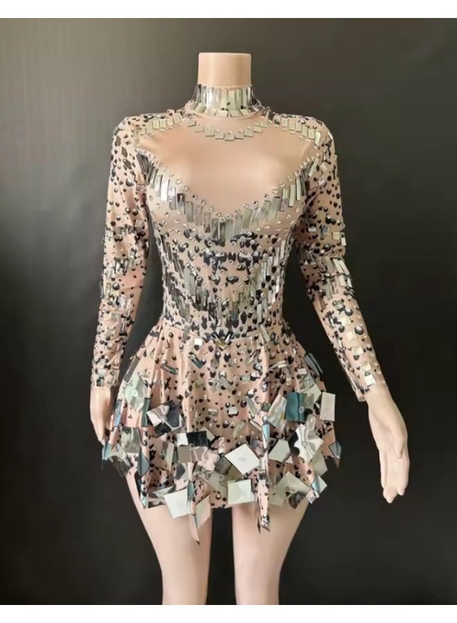 Mirror Party Dress Sequin Black Stretch Stage Dance Dress Nightclub Party Celebrate Dress Women Dancer Performance Clothes L4AW - Image 5