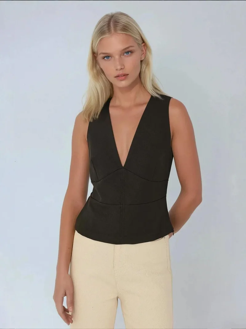 HICCUP Fitted V-Neck Sleeveless Top