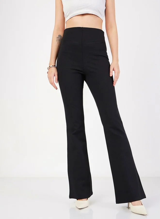 ساسافراس Black Slim Fit Bootcut Trousers for Women