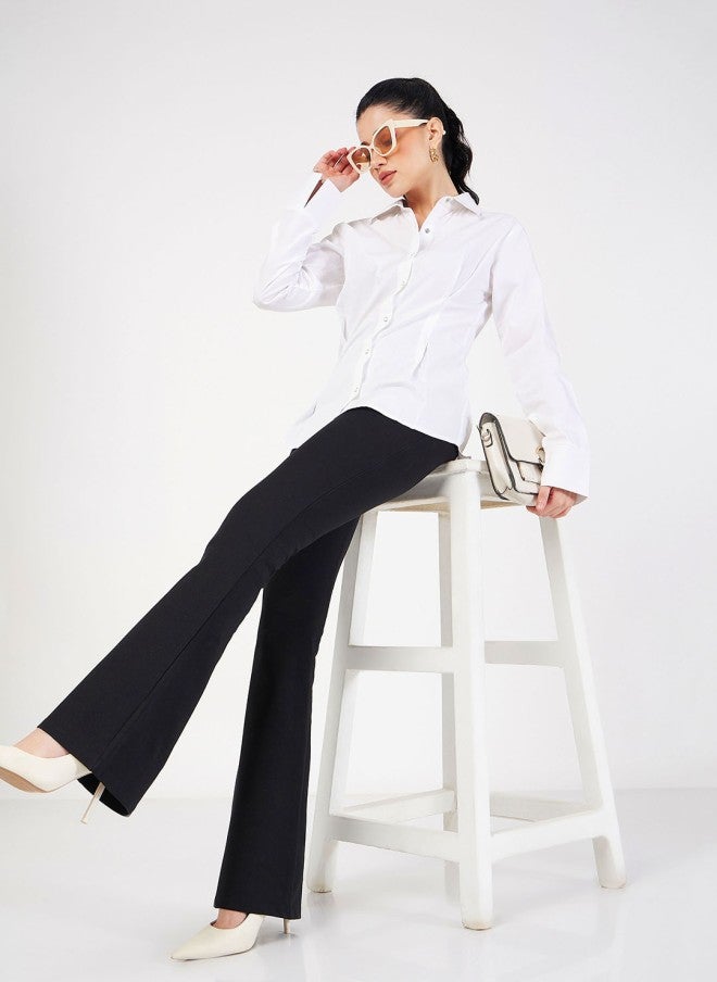 ساسافراس بنطلون نسائي بقصة ضيقة واسعة من الأسفل باللون الأسود - Image 5