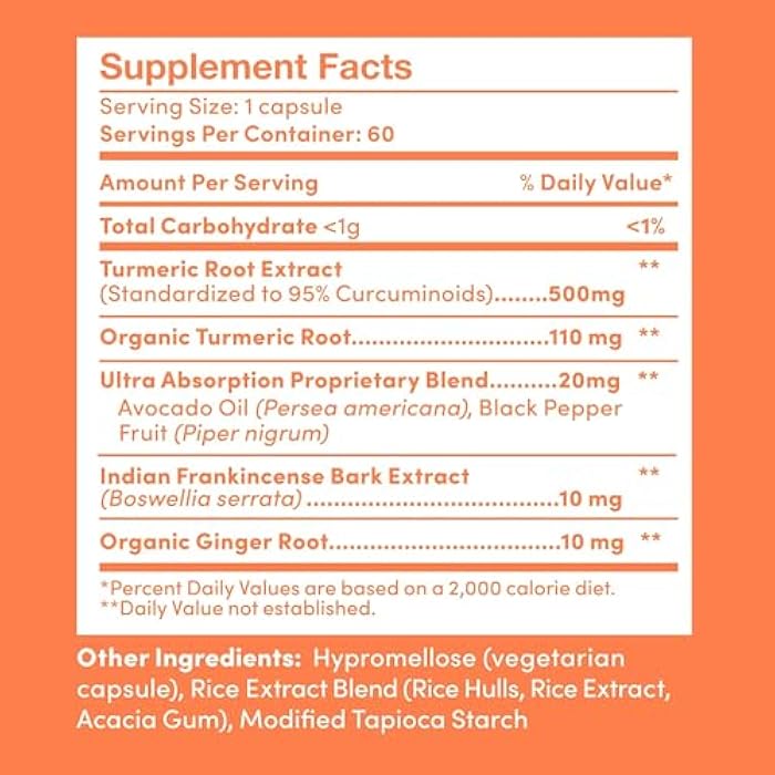 Further Food Premium Curcumin Turmeric Capsules 500mg – Organic, High Potency with Black Pepper & Avocado Oil - Image 2