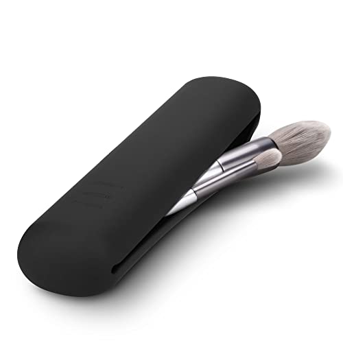 FERYES Travel Makeup Brush Holder, Magnetic Anti-fall Out Silicon Portable Cosmetic Face Brushes Holder, Soft and Sleek Makeup Tools Organizer for Travel-Black(7.8 * 1.89 * 0.79) - Image 1