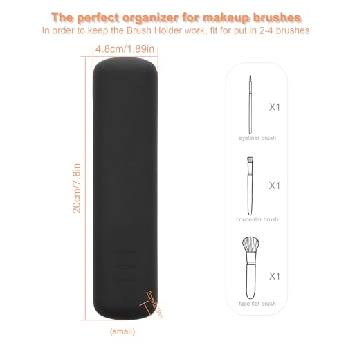 FERYES Travel Makeup Brush Holder, Magnetic Anti-fall Out Silicon Portable Cosmetic Face Brushes Holder, Soft and Sleek Makeup Tools Organizer for Travel-Black(7.8 * 1.89 * 0.79) - Image 4