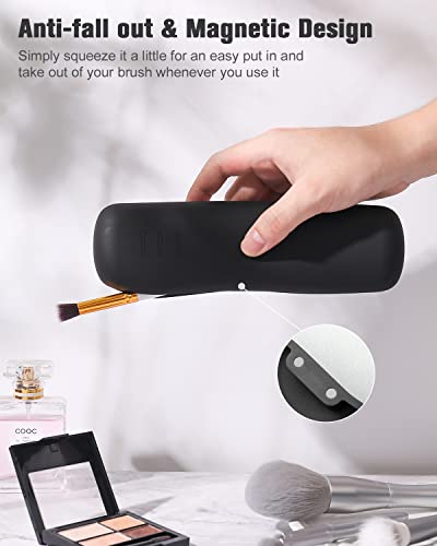FERYES Travel Makeup Brush Holder, Magnetic Anti-fall Out Silicon Portable Cosmetic Face Brushes Holder, Soft and Sleek Makeup Tools Organizer for Travel-Black(7.8 * 1.89 * 0.79) - Image 5