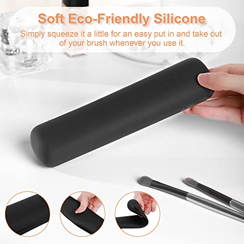 FERYES Travel Makeup Brush Holder, Magnetic Anti-fall Out Silicon Portable Cosmetic Face Brushes Holder, Soft and Sleek Makeup Tools Organizer for Travel-Black(7.8 * 1.89 * 0.79) - Image 3