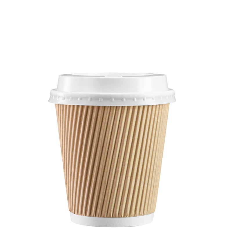 GUSTO Comfy Package 10 oz  50 Sets Insulated Kraft Ripple Paper Hot Cups Disposable Coffee Cups With Lids  Ideal for Hot Beverages Travel and Office Use