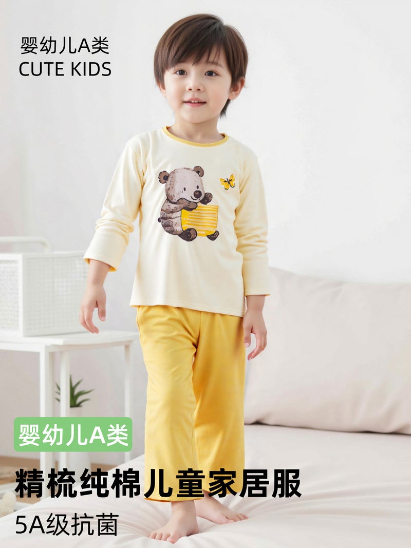 Cotton Long Sleeve Kids Pajama Set Children Sleepwear Homewear