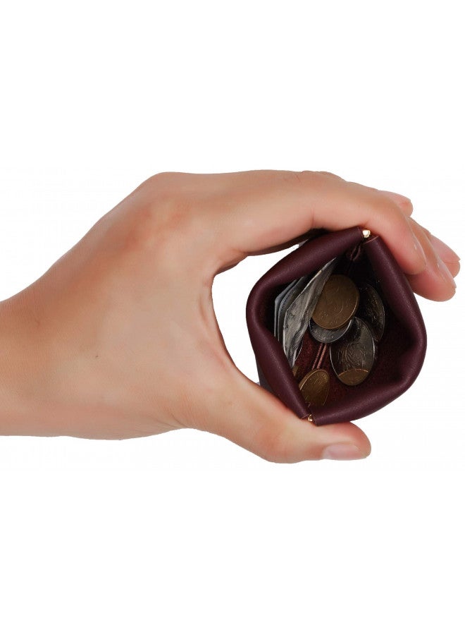 Travelambo Travelambo Leather Squeeze Coin Purse Pouch Change Holder For Men & Women 2 pcs set (Wine Red)  - Image 4