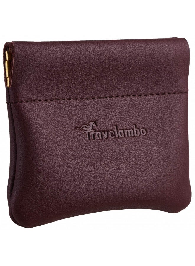 Travelambo Travelambo Leather Squeeze Coin Purse Pouch Change Holder For Men & Women 2 pcs set (Wine Red)  - Image 2