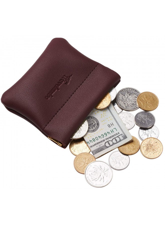 Travelambo Travelambo Leather Squeeze Coin Purse Pouch Change Holder For Men & Women 2 pcs set (Wine Red)  - Image 1