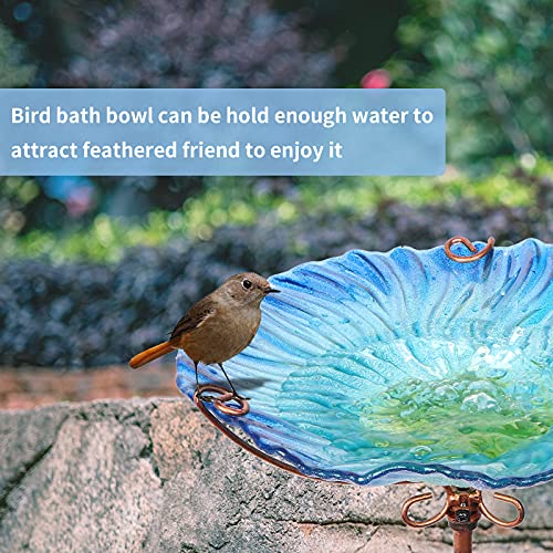 MUMTOP 26 Inch Height Glass Birdbath Birdfeeder with Metal Stake Garden Outdoor Blue - Image 2