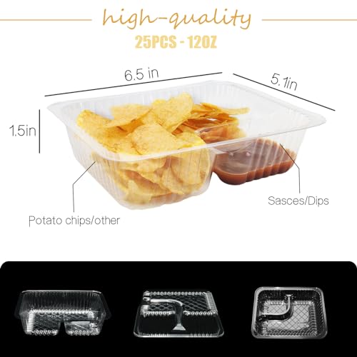 AHKUNMT 25 PC Nacho Trays Disposable, 12oz Plastic Nacho Containers with Chip and Dip Holder, 6x5 In 2 Compartments Clear Snack Trays for Kids,Parties, Movie Night Supplies (Plastic-12oz-25pc) - Image 2