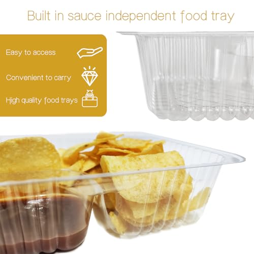 AHKUNMT 25 PC Nacho Trays Disposable, 12oz Plastic Nacho Containers with Chip and Dip Holder, 6x5 In 2 Compartments Clear Snack Trays for Kids,Parties, Movie Night Supplies (Plastic-12oz-25pc) - Image 3