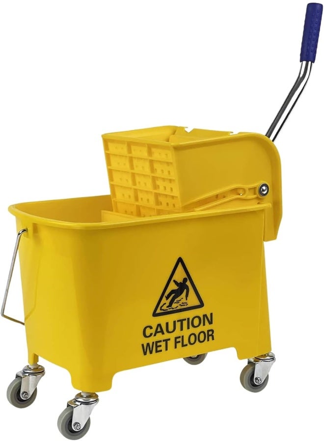 AKC Mop Bucket With Wheels & Wringer - Durable Plastic, Portable Mopping System For Home, Kitchen, Office, Garage, Efficient Wet Mop Solution (Yellow, 20 Ltr) - Image 1