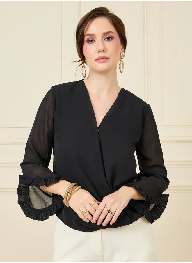 ستايلي Ruffled Sleeve Wrap Front Top
