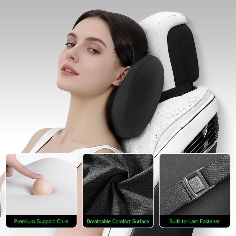 BEBAS Memory Foam Car Headrest Pillow - Breathable Neck Support Pillow for Driving, Universal Fit Cars/SUVs/Tesla/Toyota & Office Chair, Removable Cover (Black, 1-Pack) - Image 4