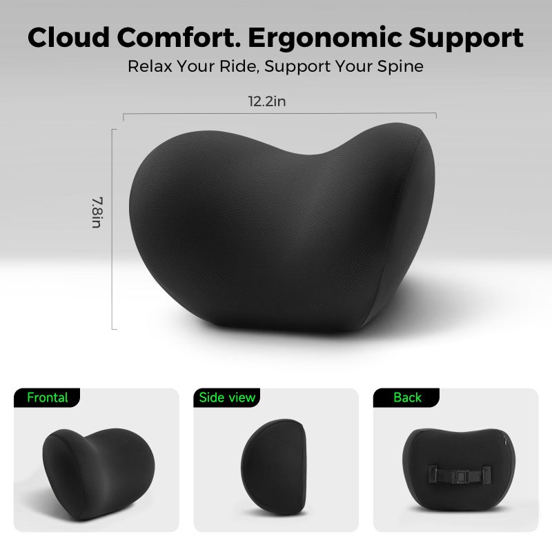 BEBAS Memory Foam Car Headrest Pillow - Breathable Neck Support Pillow for Driving, Universal Fit Cars/SUVs/Tesla/Toyota & Office Chair, Removable Cover (Black, 1-Pack) - Image 2