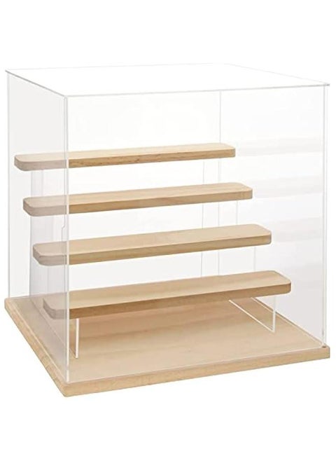 5 Tier Clear Acrylic Display Case for Collectibles Mini Figures Pop Mart Labubu Sonny Angel Smiski, Assemble Dustproof Display Box with Door Display Stand(Wood Base Step)