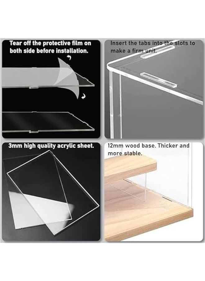 Arabest - 5 Tier Clear Acrylic Display Case for Collectibles Mini Figures Pop Mart Labubu Sonny Angel Smiski, Assemble Dustproof Display Box with Door Display Stand(Wood Base Step) - Image 1