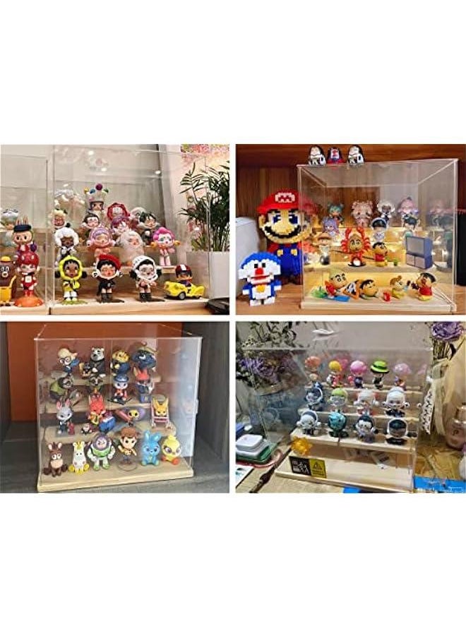 Arabest - 5 Tier Clear Acrylic Display Case for Collectibles Mini Figures Pop Mart Labubu Sonny Angel Smiski, Assemble Dustproof Display Box with Door Display Stand(Wood Base Step) - Image 1
